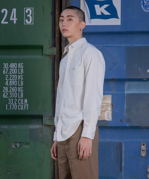 Gachi Loose Fit Basic Shirt With Label Point White/Loose Fit Shirt White M