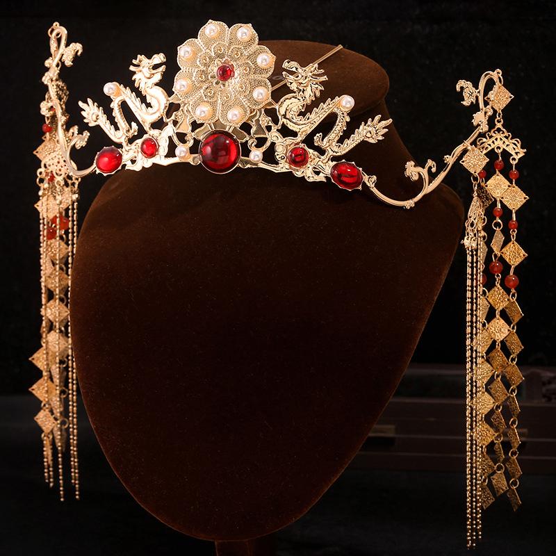 Quasten-Stirnband Hanfu Haarschmuck Kronen Tiaras Hochzeitsfeier Braut-Kopfschmuck Für Xiuhe-Kleid