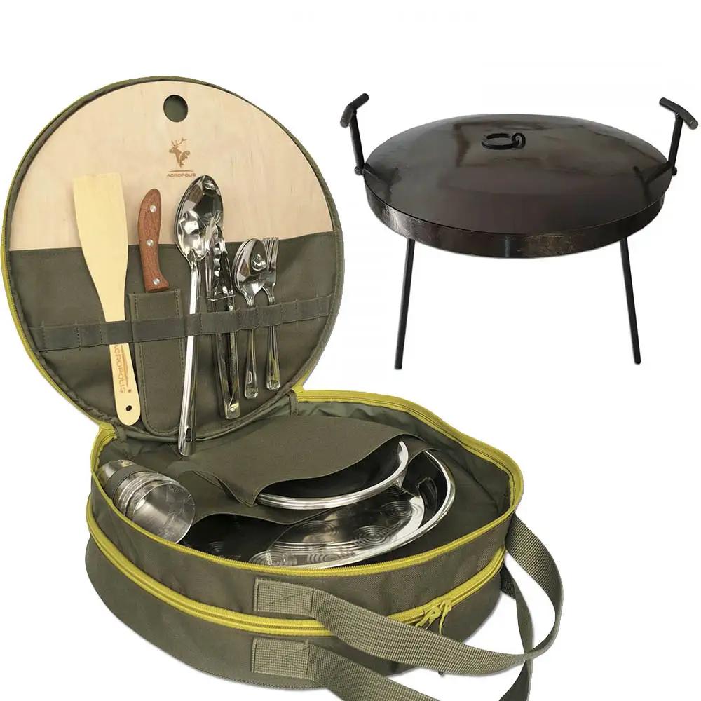 Picnic Set (dishes for 4 People + Frying Pan 40 Cm + Bag for 2 Compartments). A Gift Set for Active Recreation.