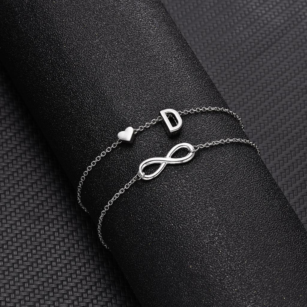 A-Z Letter Initial Anklet For Women Silver Color Initial Heart Anklet Bracelet Leg Chain Beach Party Travel Foot Jewelry