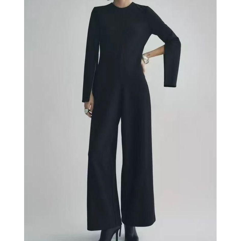 

Заказ внешней торговли Za Высокое качество Плотный весенний Новый рог Похудение круглый вырез Хепберн Черный Модный комбинезон Женский Black XS