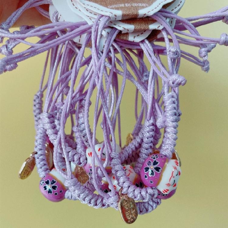 Cute Maneki Neko Couple Bangles Charm Versatile Lovely Ceramic Woven Bracelet
