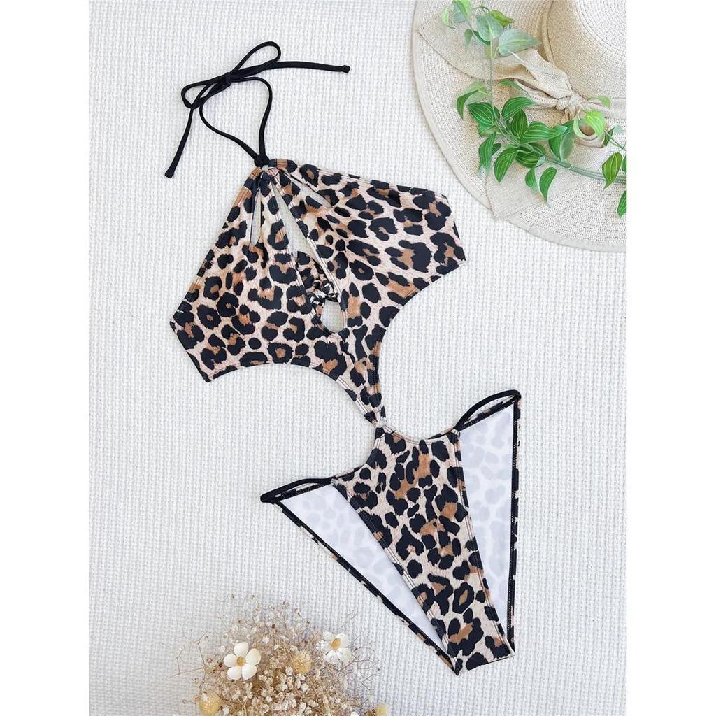 Leopardenmuster Cut Out Neckholder Damen Bademode Einteiliger Badeanzug Weiblicher Monokini Hoher Beinausschnitt Badender Badeanzug Schwimmen