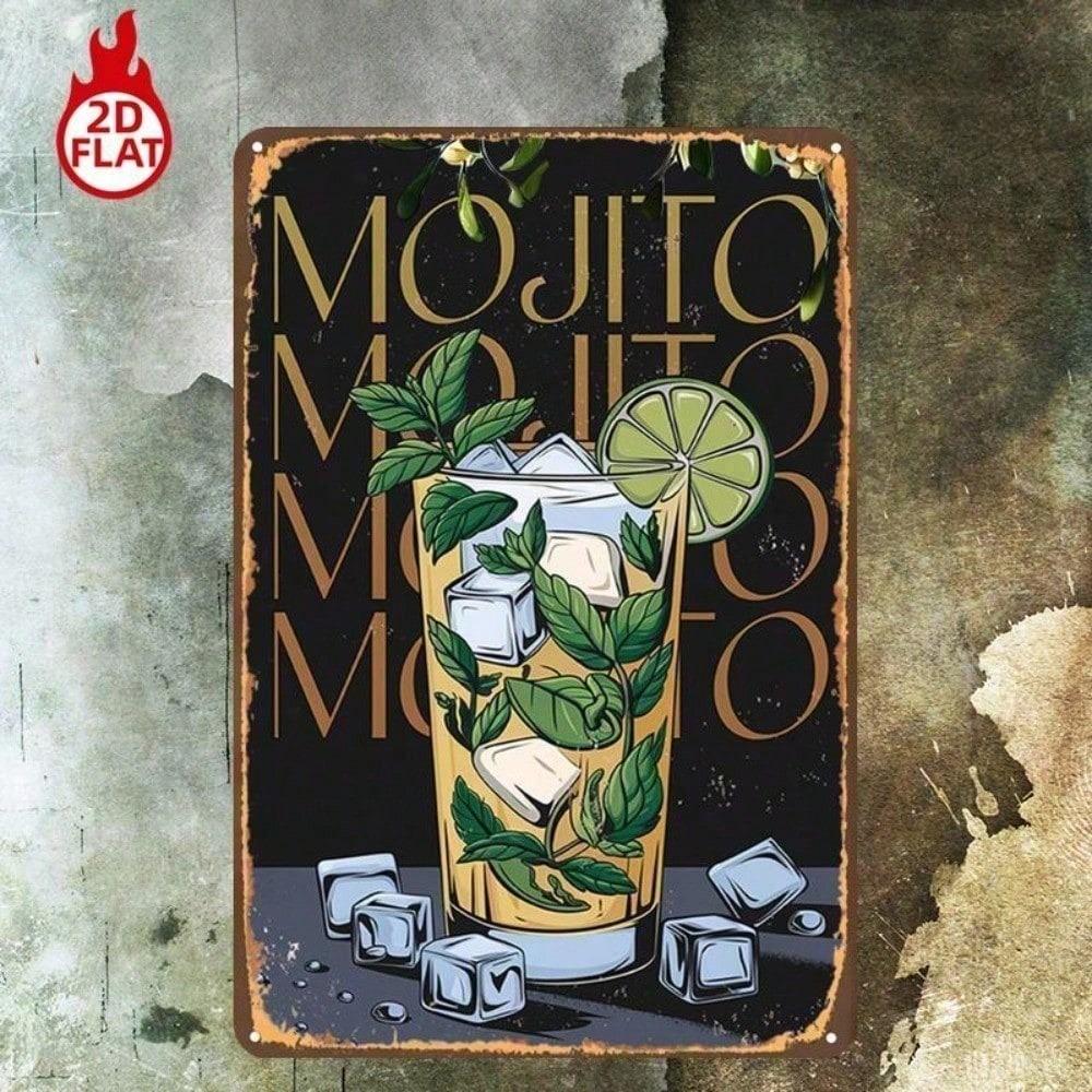 1pc Mojito Metal Sign 8x12 Tropical Cocktail Wall Decor Mint Lime Ice Art for Bar Restaurant Garage Home