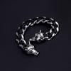 Titanium Steel Wolf Head Bracelet Men Black Gunmetal Finish Leather Woven Band Vintage Style Biker Accessory