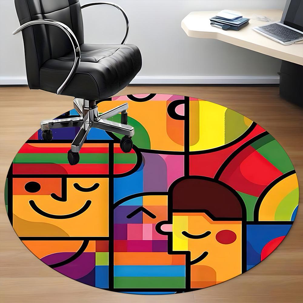 1PC Expression Puzzle Pattern Office Round Area Rug, Mat Suitable For Office, Under Office Chairs Bedroom Living Room Home Decor, Room Deco