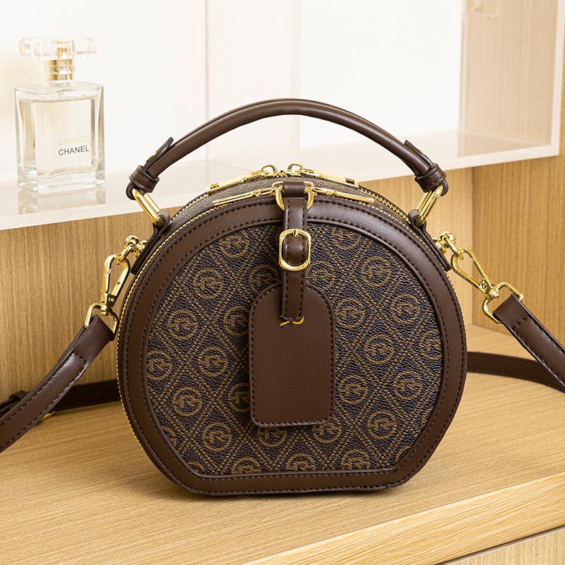 

Винтажная маленькая круглая сумка с принтом, женская сумка, темпераментная, на одно плечо, модная, кроссбоди, маленькая сумка в виде круглого торта, для поездок на работу, универсальная сумка-тоут