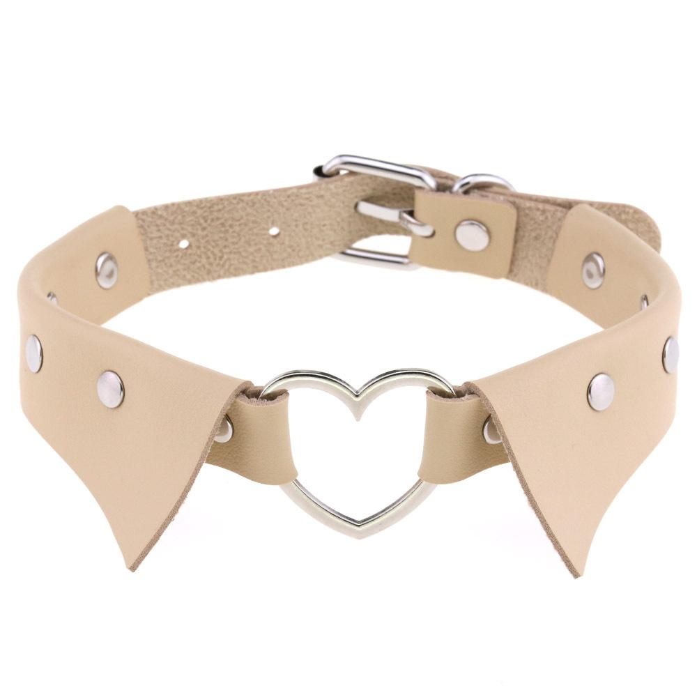 Heart Shirt Collar Faux Leather Choker, Punk Style Collar Necklace Clavicle Chain for Women