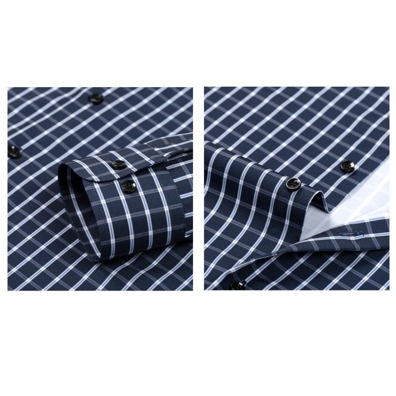 Men's High-Grade 4-Way Stretch Plaid Print Long Sleeve Shirt, Turn-down Collar Men Shirt Wholesale