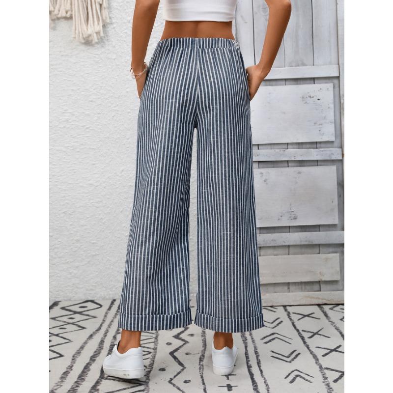 Sommer Neue Damen Gestreifte High Waist Lässige Mode Neun-Punkte-Hose
