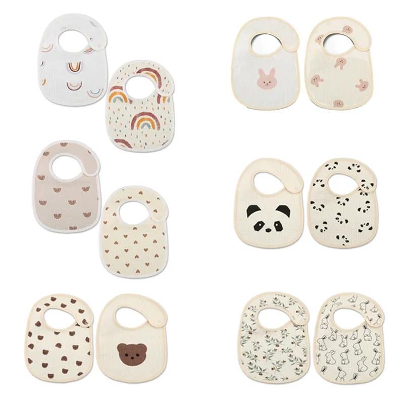 2pcs cotton bear waterproof baby bibs four seasons baby bibs newborn burp cloth boys girls soft breastfeeding drooling towel