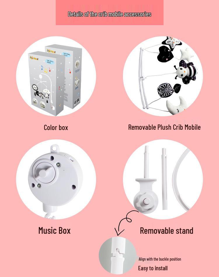 Aipinqi Black & White Baby Mobile with Stand & Music Box - Plush Animal Soothing Toy for Crib