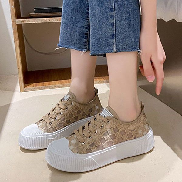 Breathable Mesh Fishermen's Shoes Women's Summer Thick Soled Canvas Lace Antiskid Wear-resistant Versatile Board Shoes