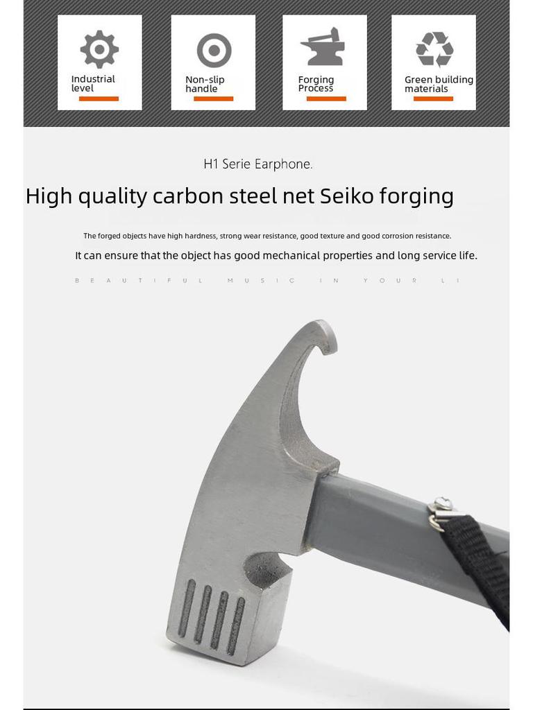 Multifunctional Outdoor Hammer: High-Carbon Steel Camping Tool with Ground Nail Puller