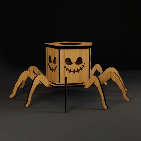 Halloween Lighted Pumpkin Lantern LED Wooden Spider Pumpkin Lamp with Spooky Face for Halloween Party Home Yard Decor