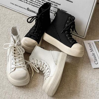 3369 Mickey Big Head Shoes for Men and Women Couples Niche High-top Canvas Shoes Autumn and Winter New Thick-soled Heightening Shoes
