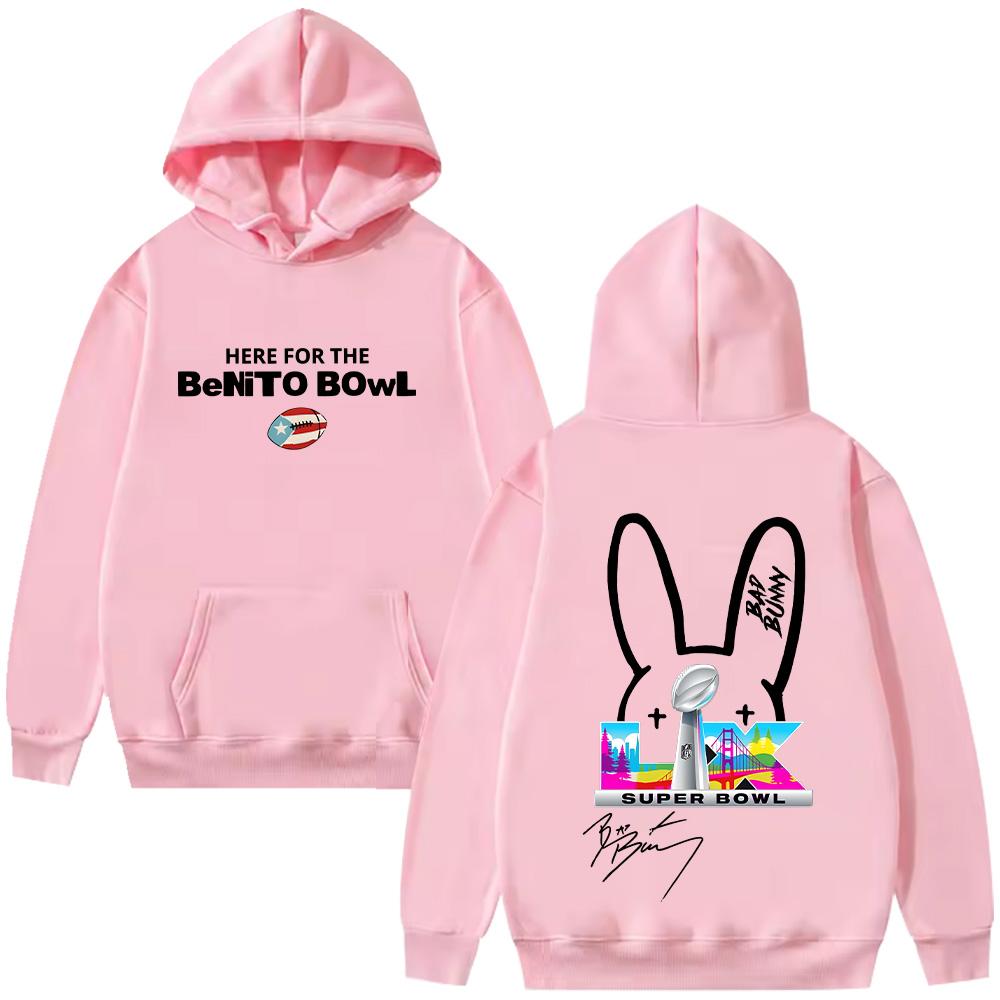 Buy Bad Bunny Super Bowl Hoodies Here For The Benito Bowl Signature Sweatshirts Long Sleeve Street Pullover Fleece Pullover Oversized Y2k Streetwear