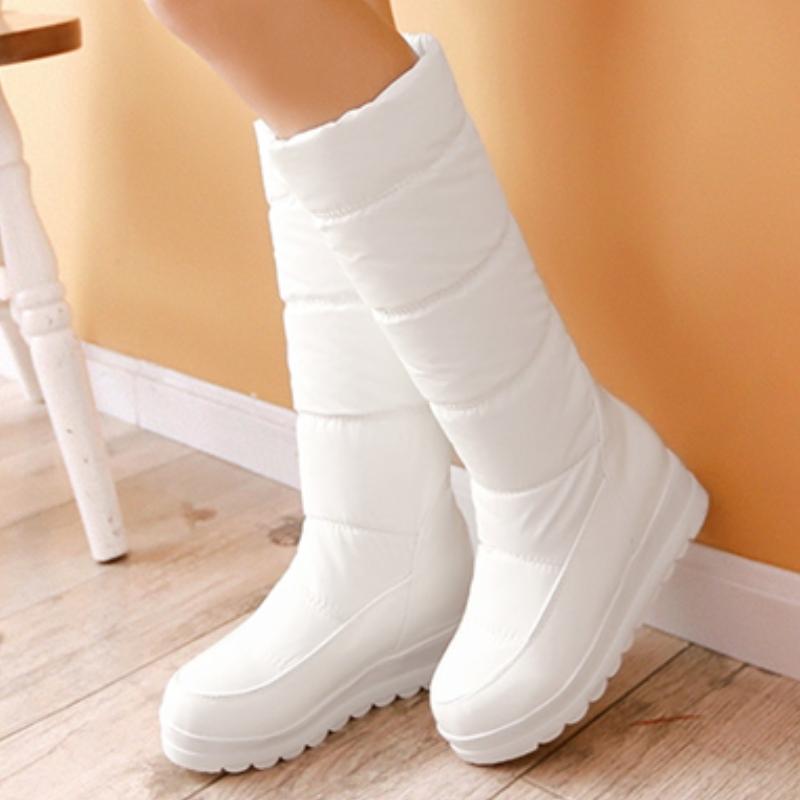 Warme Damen Winter Pelz Schneestiefel Neu 2024 Schwarz Rot Mid-Calf Stiefel Damen Keilabsatz Plateau Regen Schuhwerk Schuhe Damen Wasserdicht