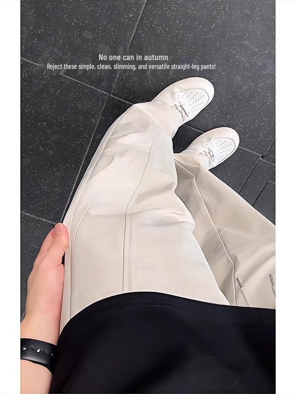 Men's Off-White Quick-Dry Nylon Diagonal Work Pants - American Style Autumn Hiking Parachute Pants