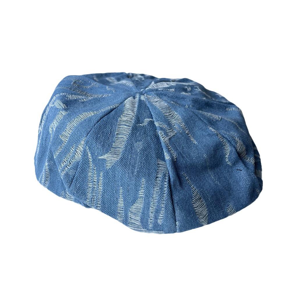 Versatile spring and autumn retro washed denim beret women's fashion trend street painter hat shows small face