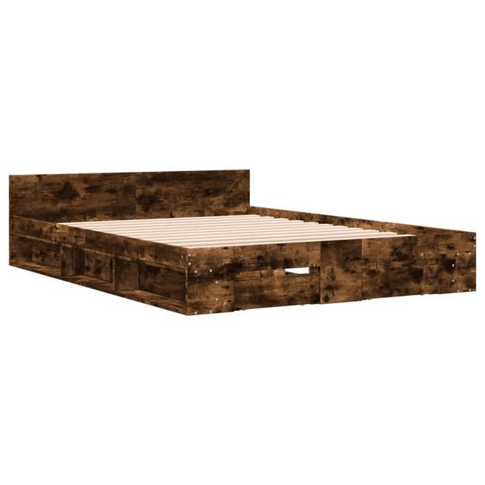 VidaXL Bed Frames with Drawers Smoked Oak 160x200 Cm Engineered Wood, Bed, Storage Bed, Double Bed Frame, Bed 3280738