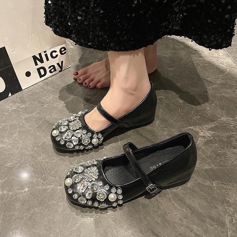 French Fairy Style Silver Bright Diamond Mary Jane Shoes Female Spring and Autumn 2025 New with Skirt Flat Heel Shoes