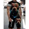 Summer Men's Fashion Casual Sports Set Loose-Fit Trendy Doll Graffiti Print Crew Neck Short Sleeve Two-Piece Set with Shorts