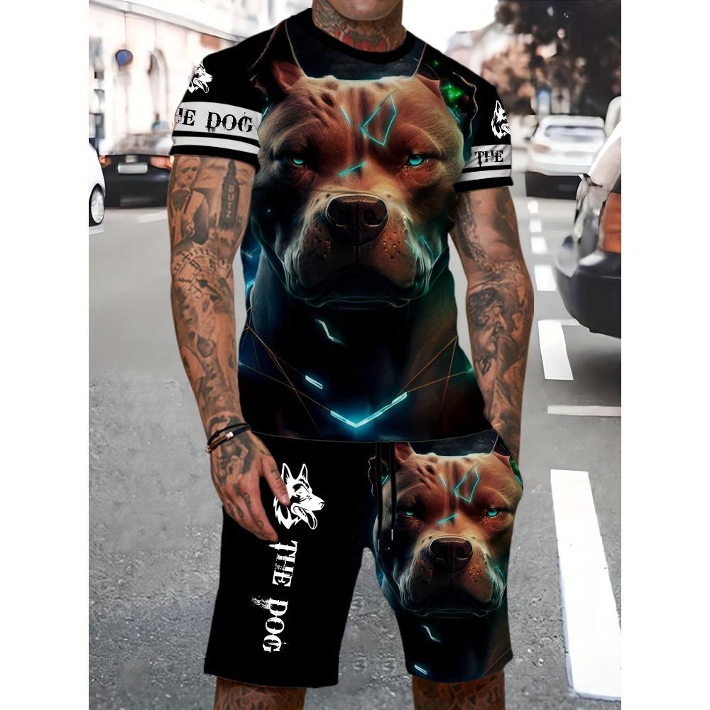 Summer Men's Fashion Casual Sports Set Loose-Fit Trendy Doll Graffiti Print Crew Neck Short Sleeve Two-Piece Set with Shorts