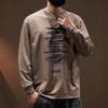 Men's Heavyweight Retro Washed Long-Sleeve T-Shirt - Autumn Edition, Loose Fit, Round Neck, Trendy American Print