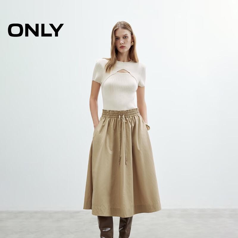 ONLY 2025 Autumn Faux Two-Piece Hollow A-Line Midi Dress L