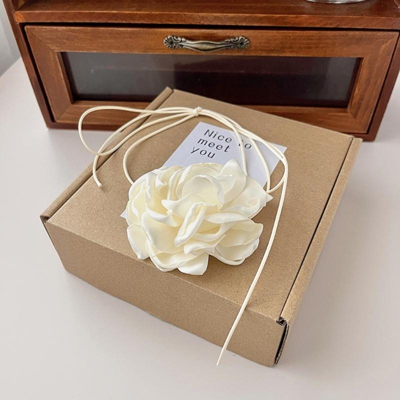 Flower Collar Choker Necklace Soft Fabric Flower Choker Tie Fabric Flower Chokers Cloth Accessories for Women Teen Girls