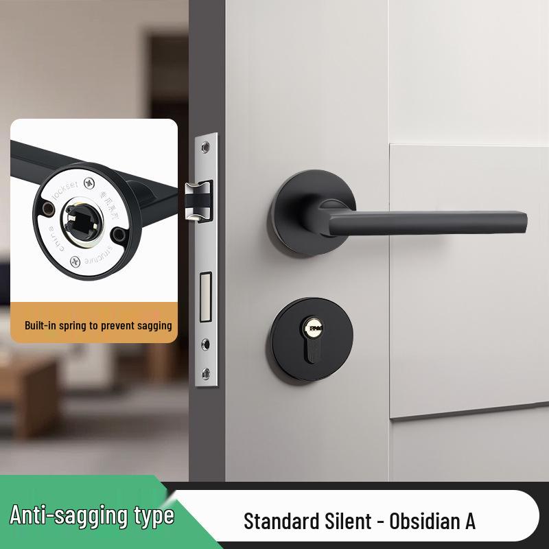 Universal Magnetic Black Bedroom Door Handle Lock - Silent, Solid Wood Design