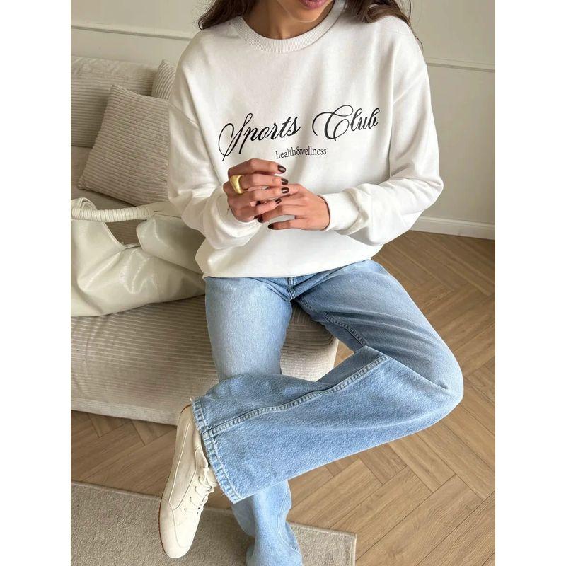 

Loose Letter Printed Top European and American New Fashion Print Letter Loose Casual Hoodie Top White (thin) thin 3XL