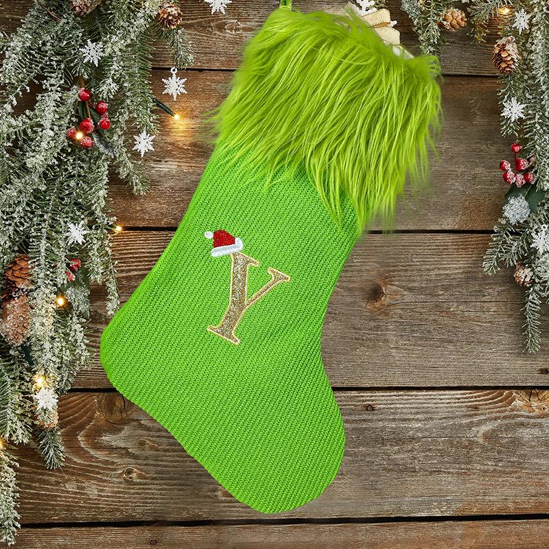 Green Letters Christmas Stocking New Knitting Christmas Tree Pendant Decorations For DIY Home Xmas Gift Alphabet Christmas Socks