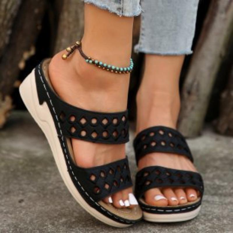 Foreign Trade Large Size Wedge Heel Women's Slippers Summer New European and American Wedge Heel One Word with Cool Slippers