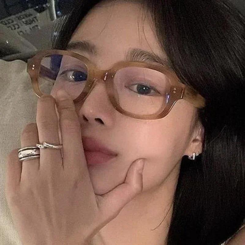 Y2k Vintage Decorative Goggles Retro Square Frame Eyeglass Women Red Computer Reading Glasses Clear Blue Light Blocking Eyewears