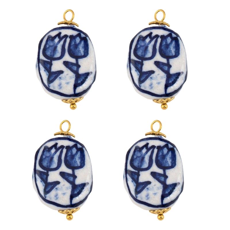 Accessori Orecchini Irregolari in Porcellana Blu Dipinta a Mano Acciaio Inossidabile Materiali per Artigianato