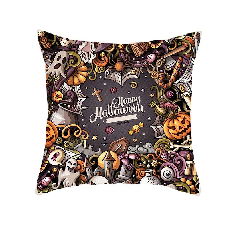 Halloween Style Decorative Cushion Cover Horror Pattern Polyester Pillowcase Pillow Cover For Sofa Home Room Festival Decor