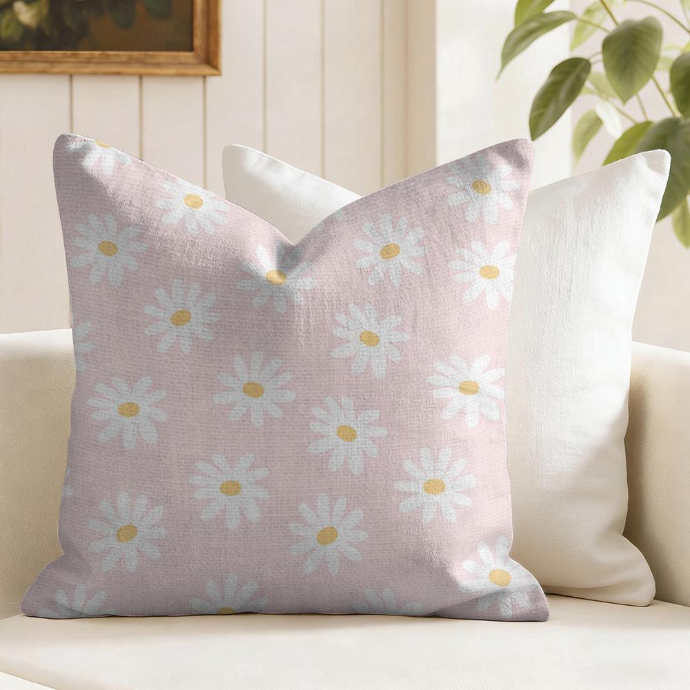 Daisy Pattern Cushion Cover Natural Linen Pillow Cover DoubleSided Print Cushion Cover for Sofa Home Decor