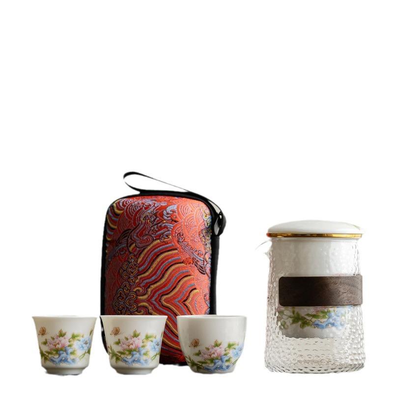 Travel tea set, simple outdoor tea making, kung fu small set, portable glass filter, one pot of three cups of express
