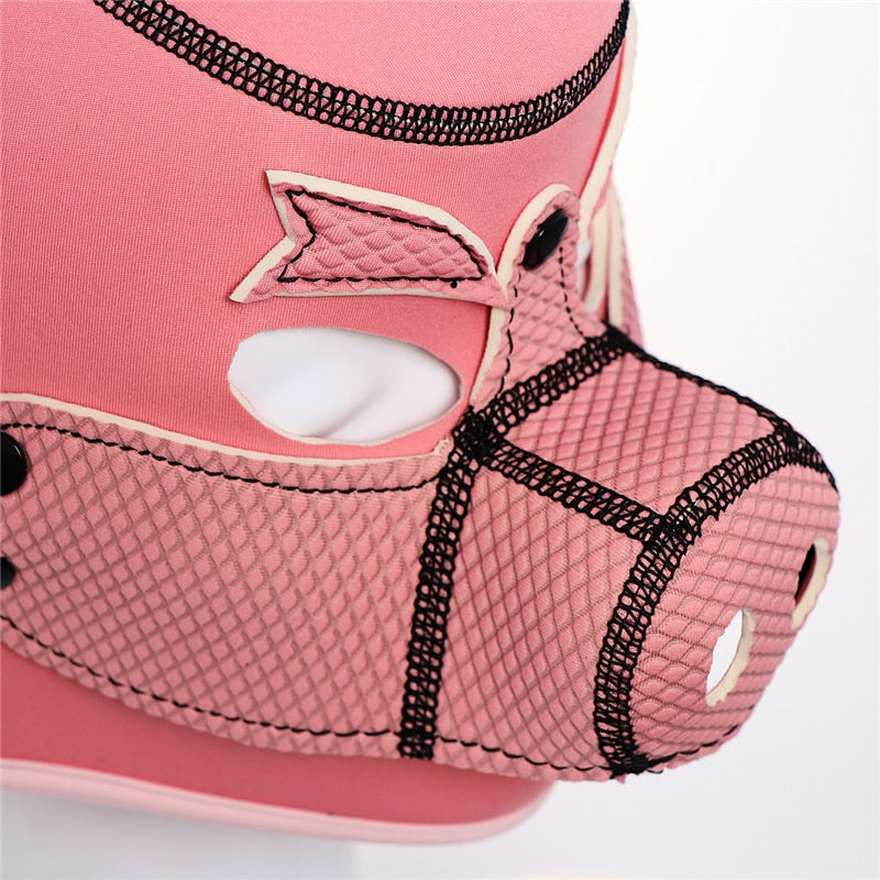 Neoprene Pink Pig Mask Hood  Fetish Costume Pet Play
