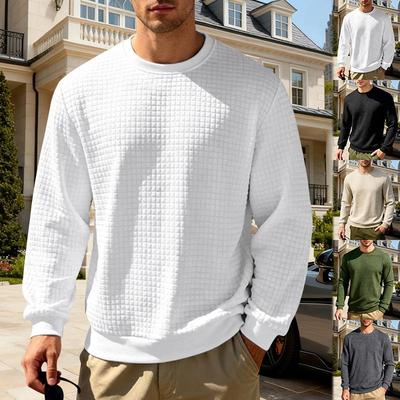 Spring Autumn American Loose Light Mature Casual Men's Simple Sports Jacquard Round Neck Long-sleeved Sweatshirt