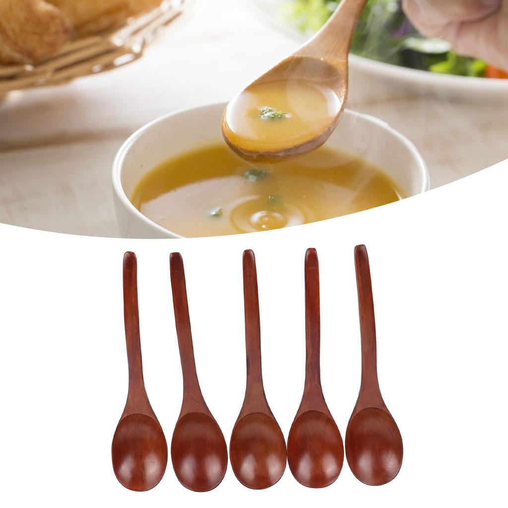 5Pcs Wooden Soup Spoon with Curved Handle Multi Purpose Rice Scoop for Home Kitchen(Wood Color )