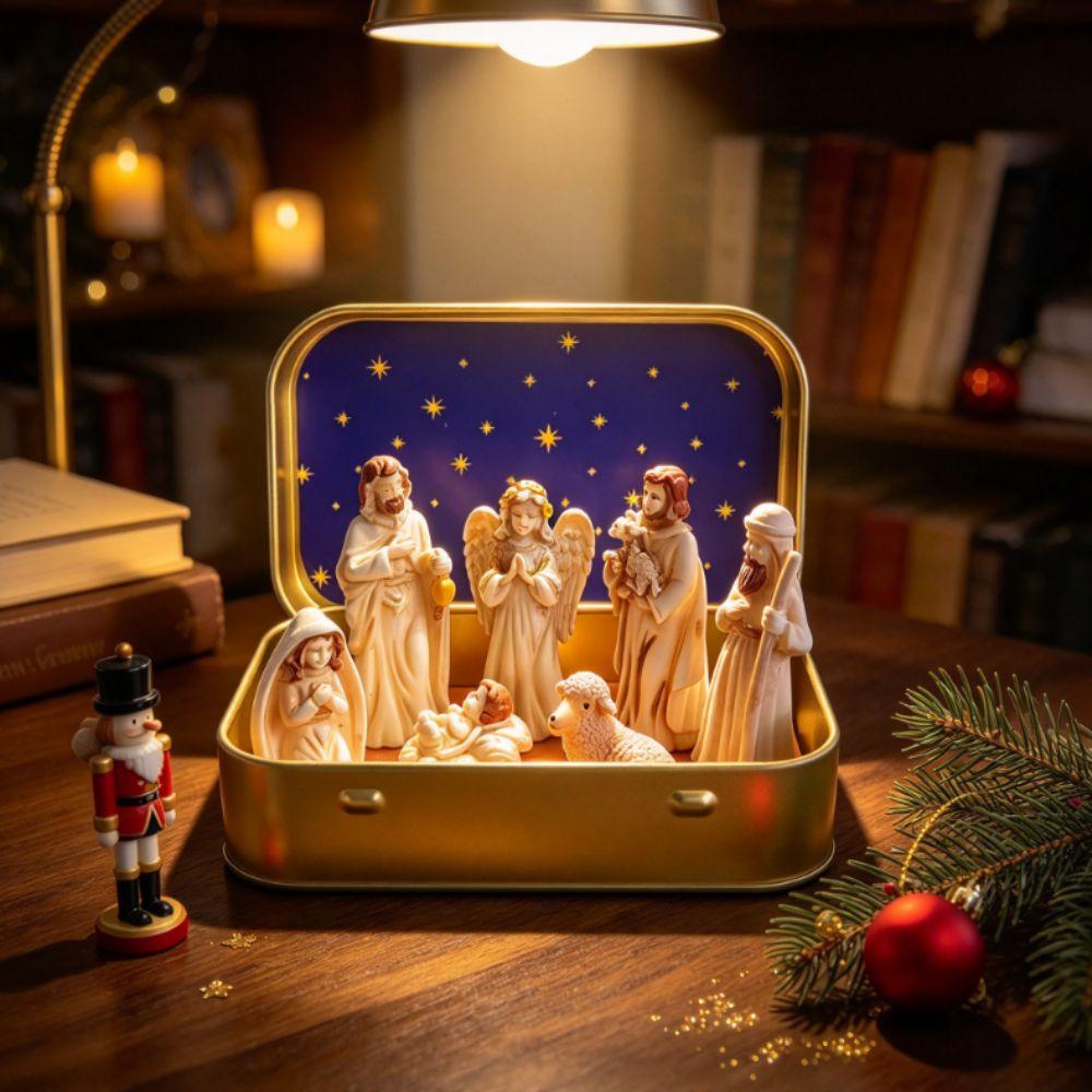 Hand Painted Nativity Manger Scene Kit Holy Family Pocket Nativity Figurine Set Table Decor