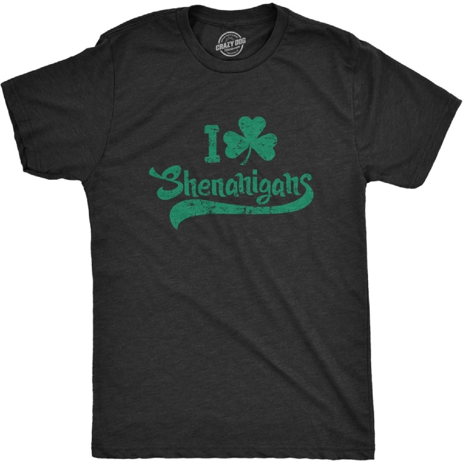 Mens St Patricks Day Shirts – Funny Irish I Clover Shenanigans and Hooligan Tees Irish Tshirt for The Parade S