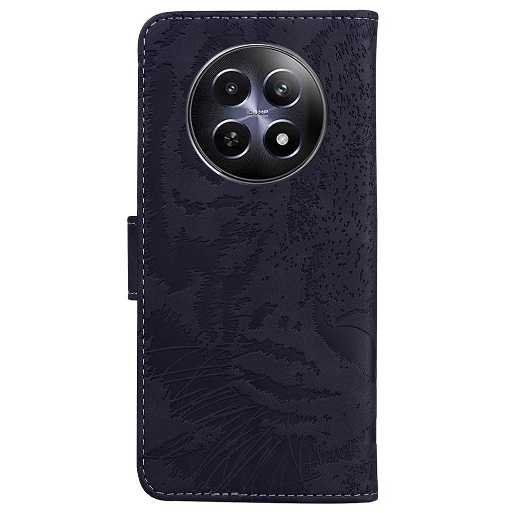 For Realme 12 5G/12x 5G Leather Phone Case Wallet Stand Cover Imprinted Tiger Pattern