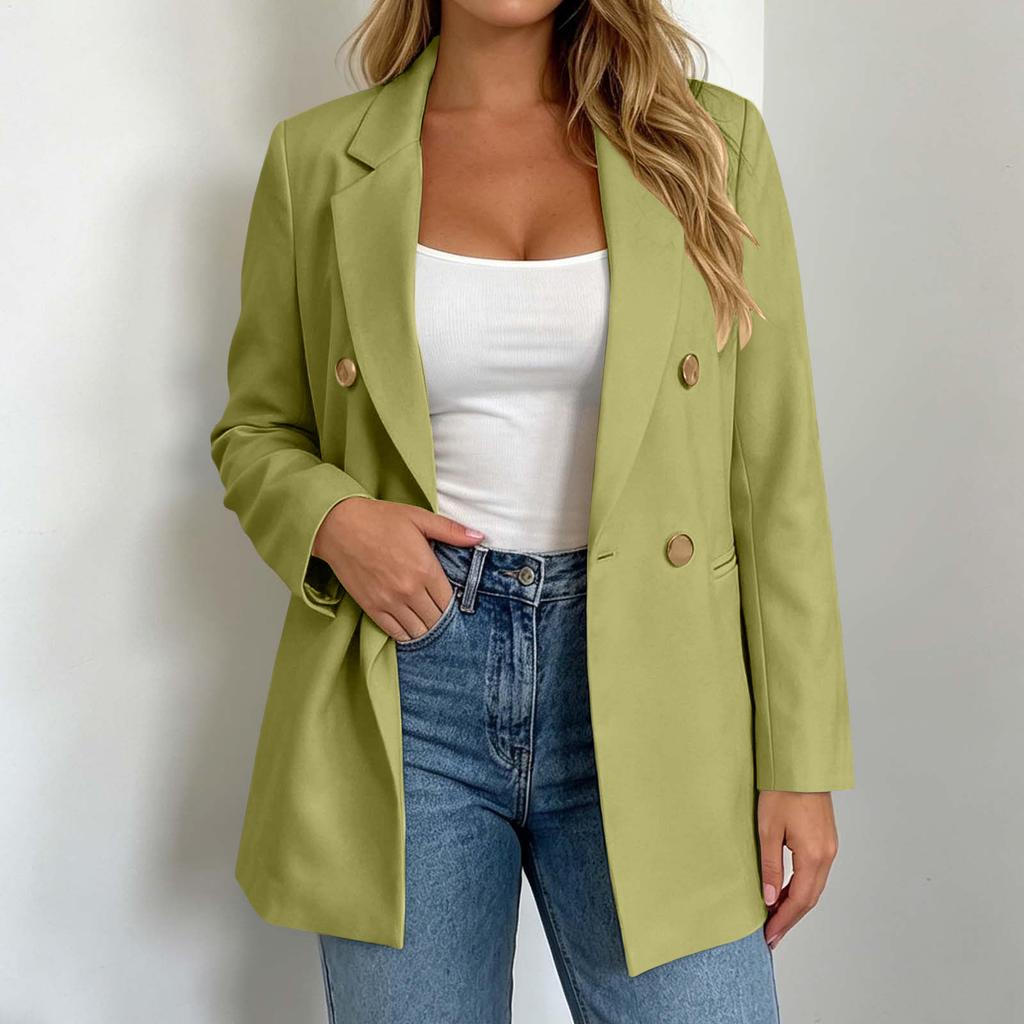 Women's Casual Double-Breasted Long Sleeve Suit Jacket for Work Daily Wear