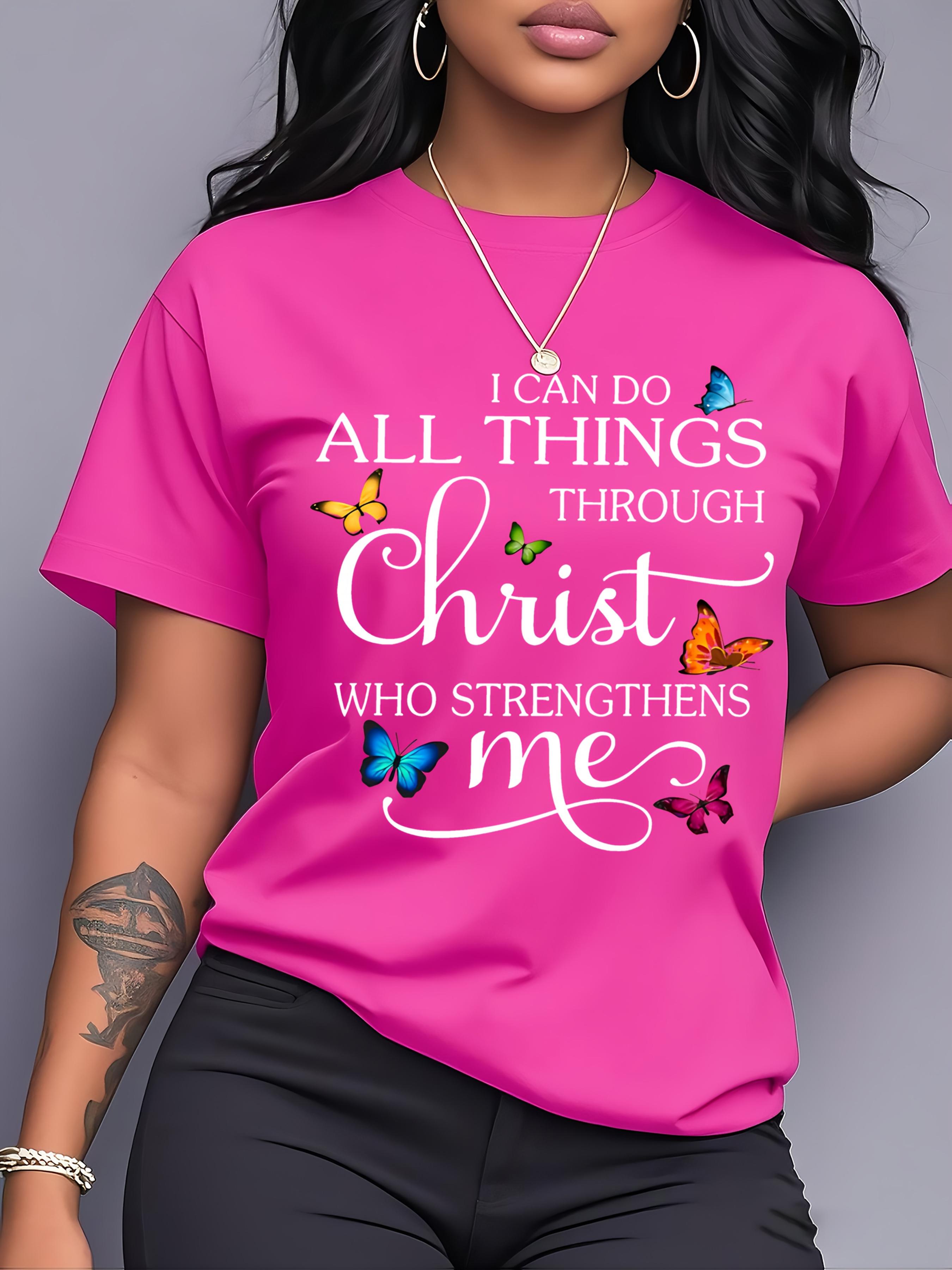 Women s T-shirt - Butterfly Christian Pattern, Casual Pink Top XS