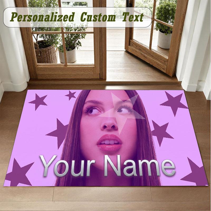 Crystal Velvet Square Rug Custom NameOlivia Rodrigo Pattern Non Slip Home Floor Decor Rug