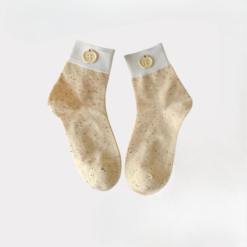 

Ladies Spring and Summer Lovely Sweet Matching Color Point Yarn Apple Button College Wind Tube Socks 1 pair светло-желтого